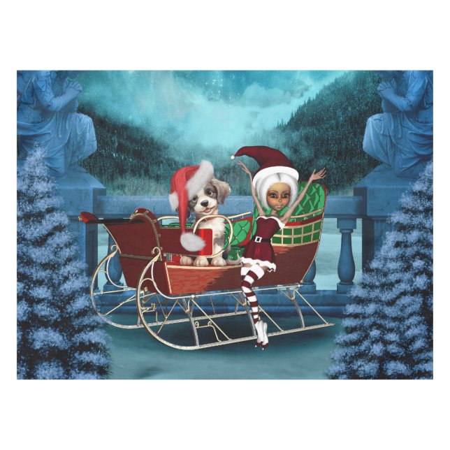 Niedliche Weihnachtswelpen Tischdecke (Vorderseite (Horizontal))
