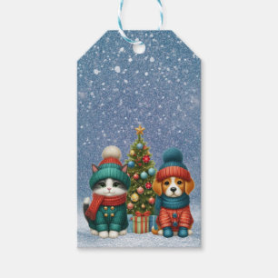 Niedliche Weihnachtswelpen und -kätzchen Geschenkanhänger