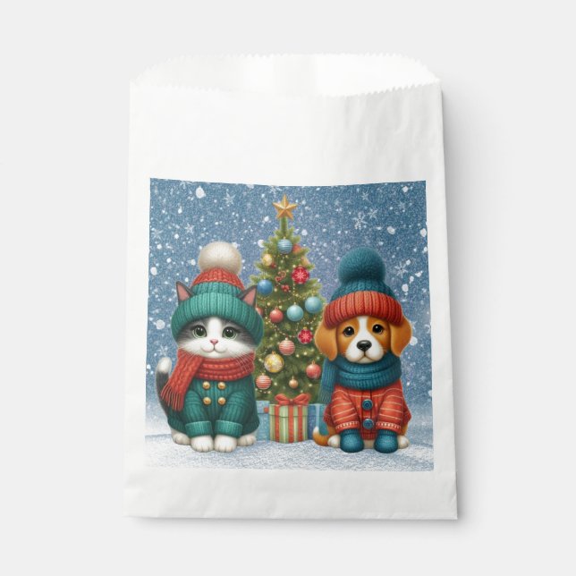 Niedliche Weihnachtswelpen und -kätzchen Geschenktütchen (Vorderseite)