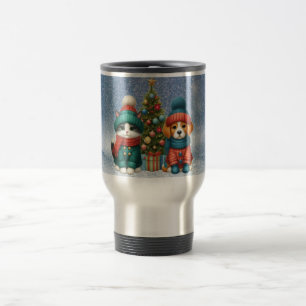 Niedliche Weihnachtswelpen und -kätzchen Reisebecher