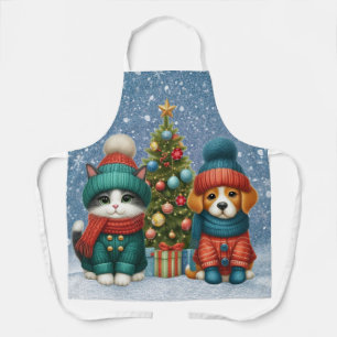 Niedliche Weihnachtswelpen und -kätzchen Schürze