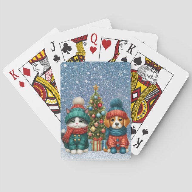 Niedliche Weihnachtswelpen und -kätzchen Spielkarten (Rückseite)