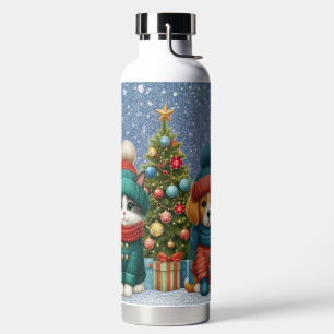 Niedliche Weihnachtswelpen und -kätzchen Trinkflasche