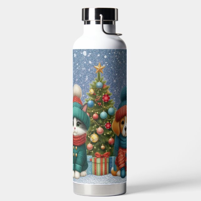 Niedliche Weihnachtswelpen und -kätzchen Trinkflasche (links)