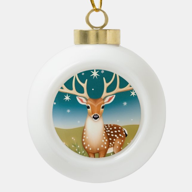 Niedliche Weihnachtswild Keramik Kugel-Ornament (Vorderseite)