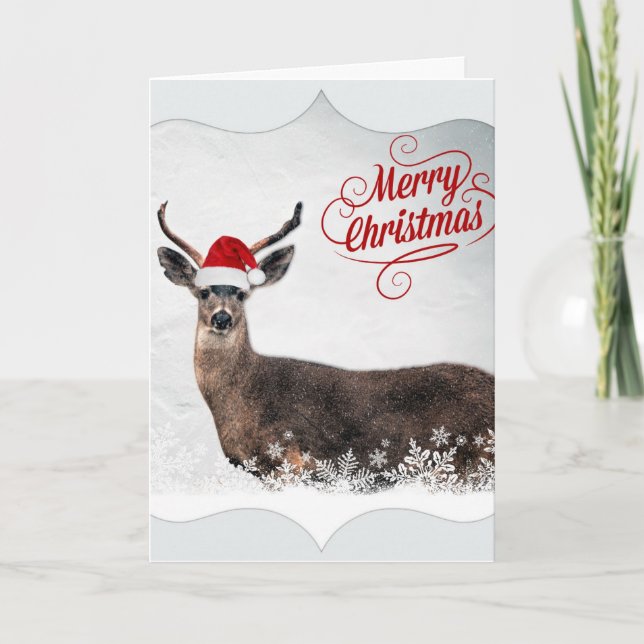 Niedliche Weihnachtswildkleidung Weihnachtsmannmüt Feiertagskarte (Vorderseite)