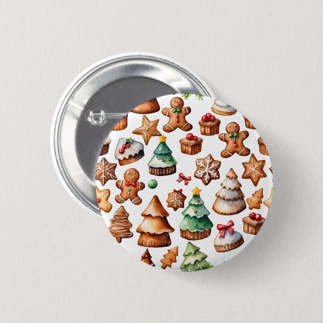 Niedliche Weihnachtswinterkuchen Illustration Button (Vorne & Hinten)