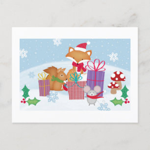 Niedliche Weihnachtswintertiere Kunst Feiertagspostkarte