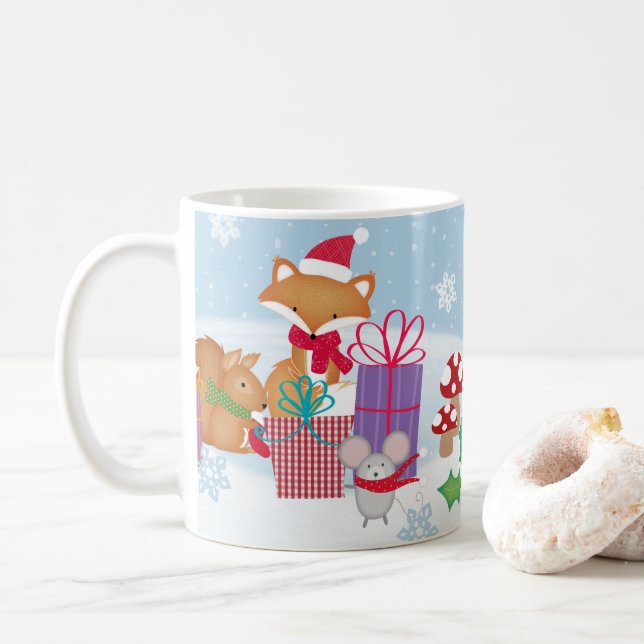 Niedliche Weihnachtswintertiere Kunst Kaffeetasse (Mit Donut)