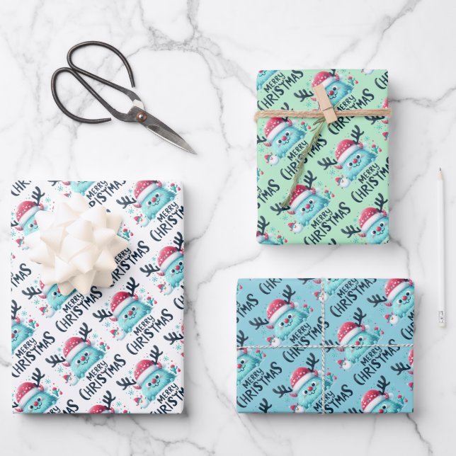 Niedliche Weihnachtswrapping Paper Sheets Geschenkpapier Set (Vorderseite)
