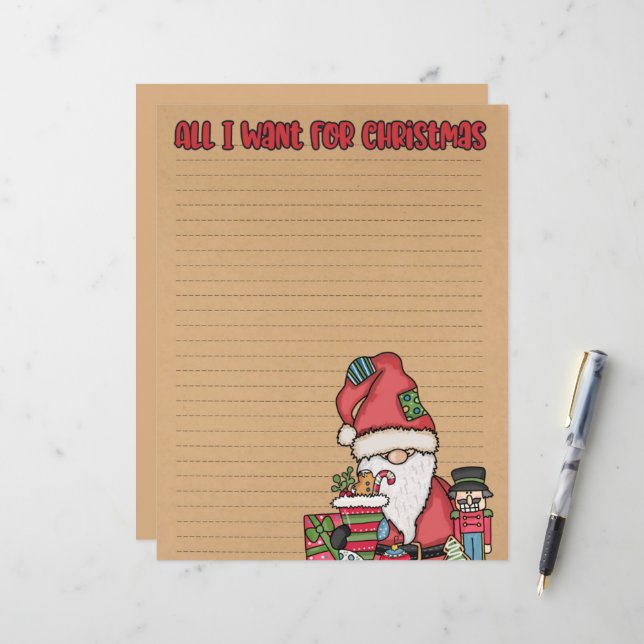 niedliche Weihnachtswunschliste Papier (Vorderseite/Rückseite Beispiel)