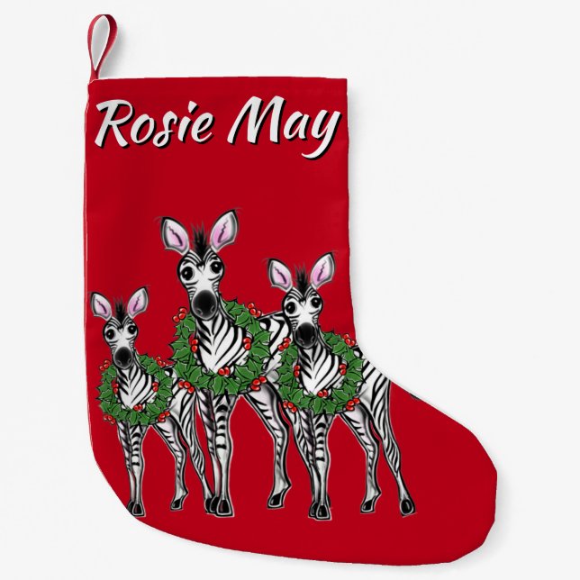 Niedliche Weihnachtszebras personalisieren Kleiner Weihnachtsstrumpf (Vorderseite)