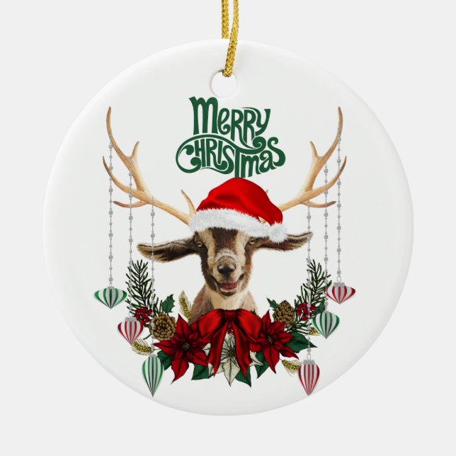 Niedliche Weihnachtszeit der Kinderziege Keramik Ornament (Vorne)