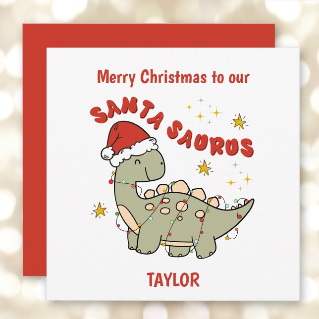 Niedliche Weihnachtszeit Dinosaurier Santasaurus N Feiertagskarte (Cute Christmas Dinosaur Santasaurus Name Holiday Card)