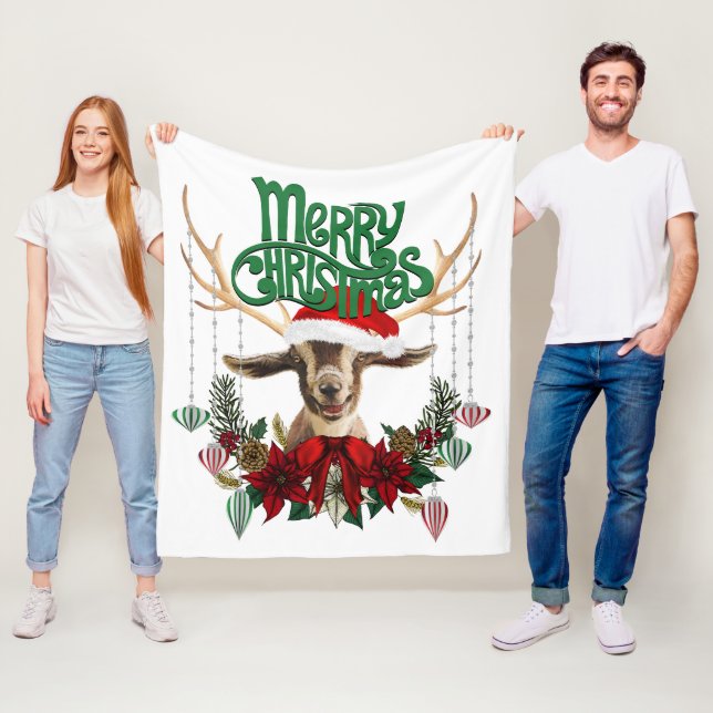 Niedliche Weihnachtsziege mit Antler und Kranz Fleecedecke (Beispiel)