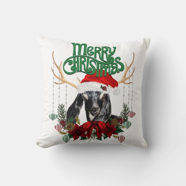 Niedliche Weihnachtsziege mit Antlern und Kranz Kissen (Vorderseite)