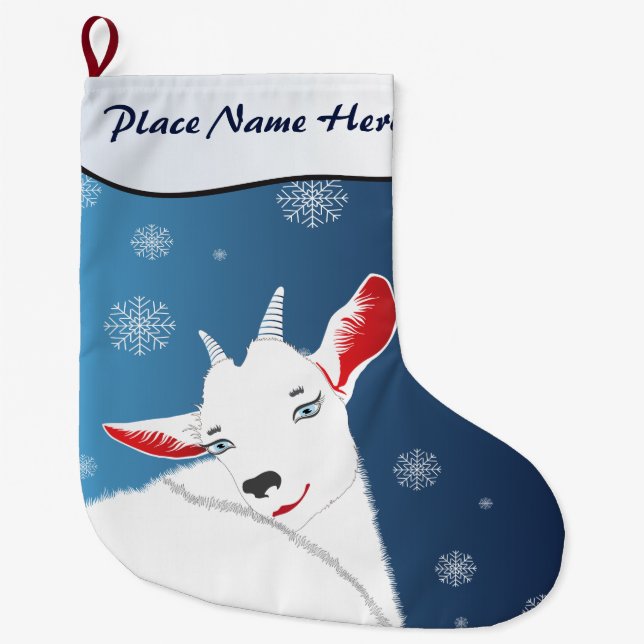 Niedliche Weihnachtsziege Mitternacht BlueIHR NAME Großer Weihnachtsstrumpf (Vorderseite)