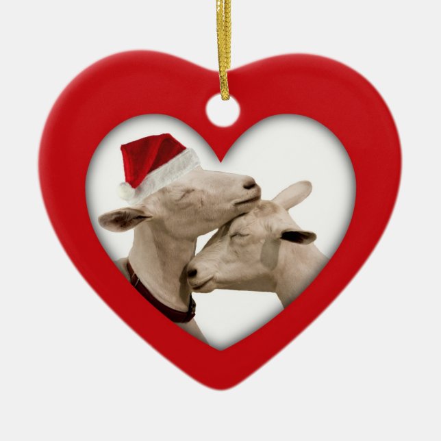 Niedliche Weihnachtsziegen-Paare Keramikornament (Vorne)