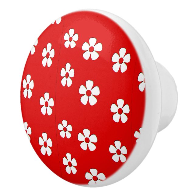 Niedliche weiße Blume auf rot Keramikknauf (Rechts)