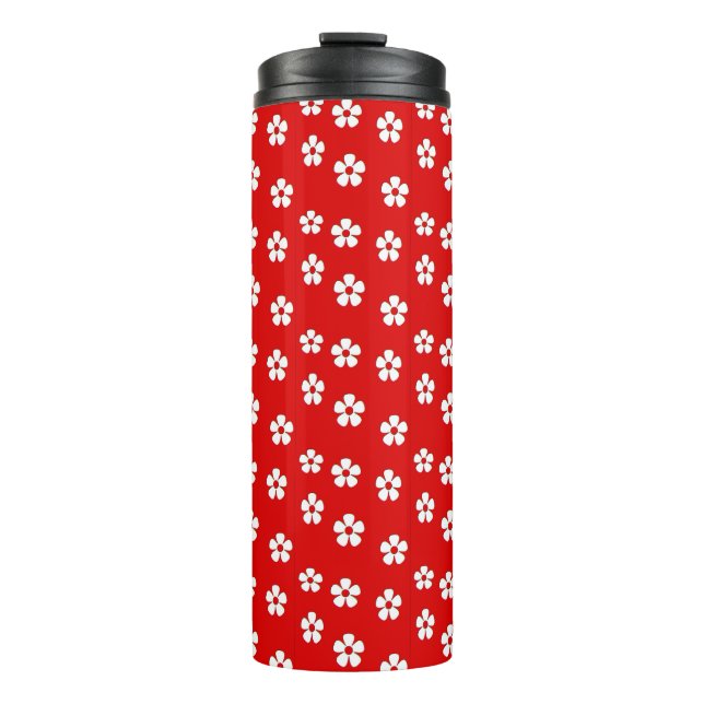 Niedliche weiße Blume auf rot Thermosbecher (Vorderseite)