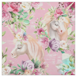 Niedliche weiße Einhörner Rosa Creme Aquarell Blum Stoff