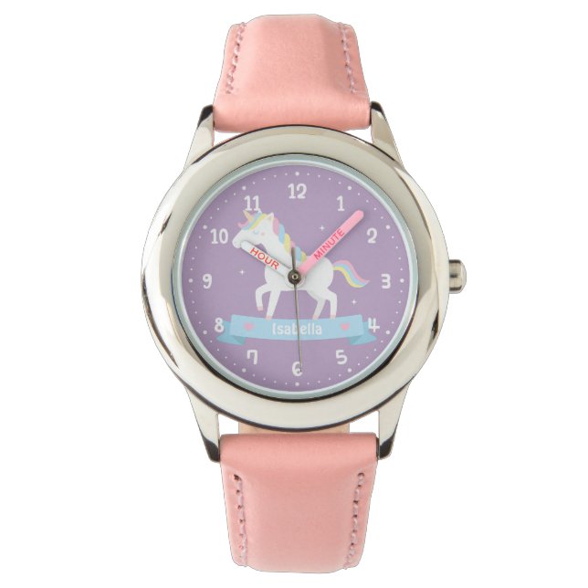 Niedliche Weiße Einhornmädchen sehen Armbanduhr (Vorderseite)
