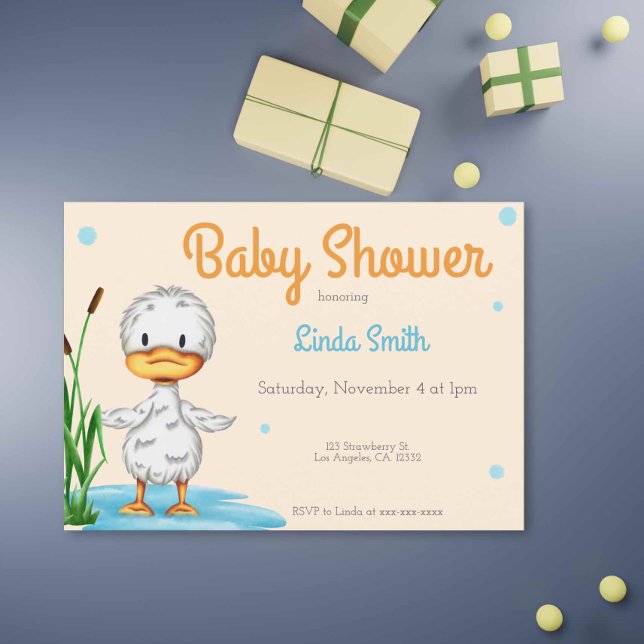 Niedliche weiße Ente in einer Pond-Neutral-Babydus Einladung (Von Creator hochgeladen)