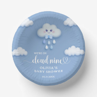 Niedliche weiße Flauschwolke 9 blassblaue Babydusc Pappteller
