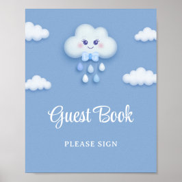 Niedliche weiße Flauschwolke: neun hellblaue Gäste Poster