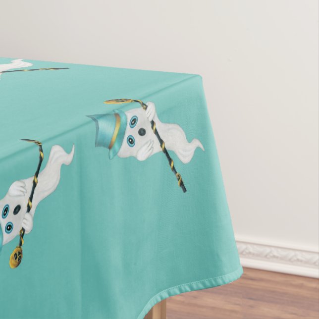 Niedliche weiße Geister Aqua Top hat schwarze Cane Tischdecke (Beispiel)