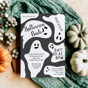 Niedliche, weiße Geister Grauform Halloween Bash Einladung