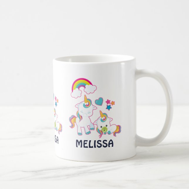 Niedliche weiße Hörner Magische Mama & Baby Kaffeetasse (Rechts)