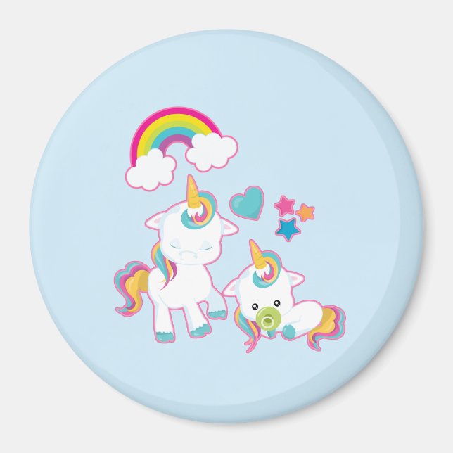Niedliche weiße Hörner Magische Mama & Baby Magnet (Vorne)