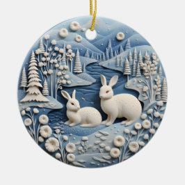 Niedliche weiße Kaninchen Blaue 3D-Kaninchen Keramik Ornament