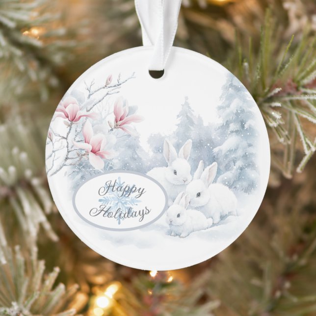 Niedliche weiße Kaninchen im Winterschnee Ornament (Baum)