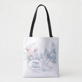 Niedliche weiße Kaninchen im Winterschnee Tasche