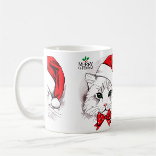 Niedliche weiße Katze Frohe Weihnachten Kaffeetasse