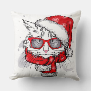 Niedliche weiße Katze Frohe Weihnachten Kissen