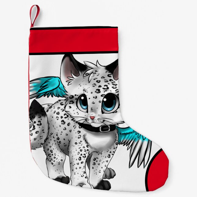 Niedliche weiße Katze Frohe Weihnachten Kleiner Weihnachtsstrumpf (Vorderseite)