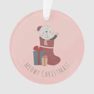Niedliche weiße Katze in Weihnachtssocken Ornament