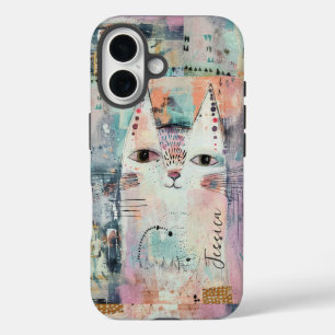 Niedliche weiße Katze iPhone 16 Hülle