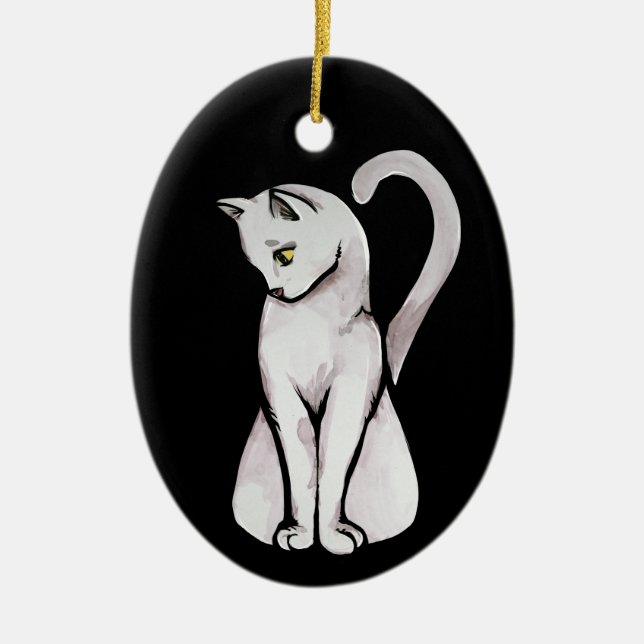 Niedliche weiße Katze Keramik Ornament (Vorne)