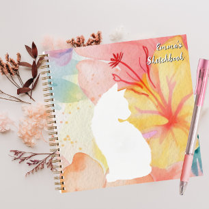 Niedliche weiße Katze, lustige Tiere, Aquarellfarb Notizbuch