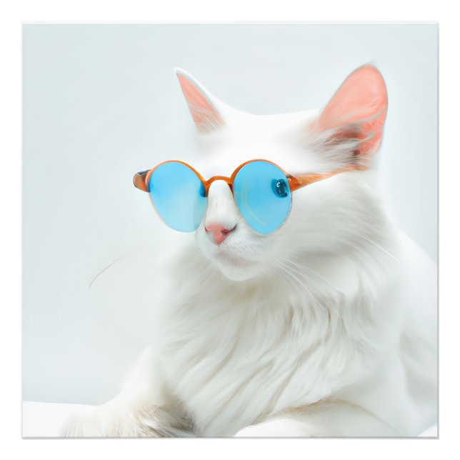 Niedliche weiße Katze mit Brille Fotodruck (Vorne)