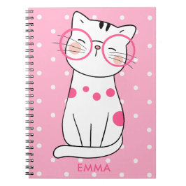 Niedliche weiße Katze mit Eyegbrille & Polka Dot P Notizblock