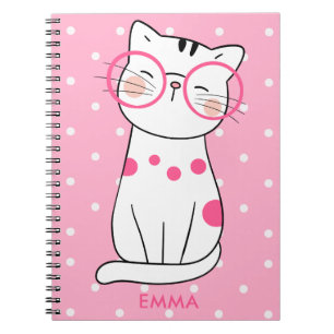 Niedliche weiße Katze mit Eyegbrille & Polka Dot P Notizblock