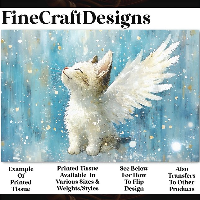 Niedliche weiße Katze mit Flügeln AV3 Decoupage Seidenpapier (Von Creator hochgeladen)