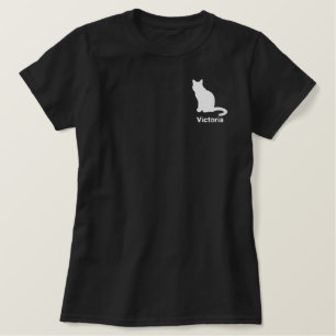 Niedliche weiße Katze Personalisiert Besticktes T-Shirt