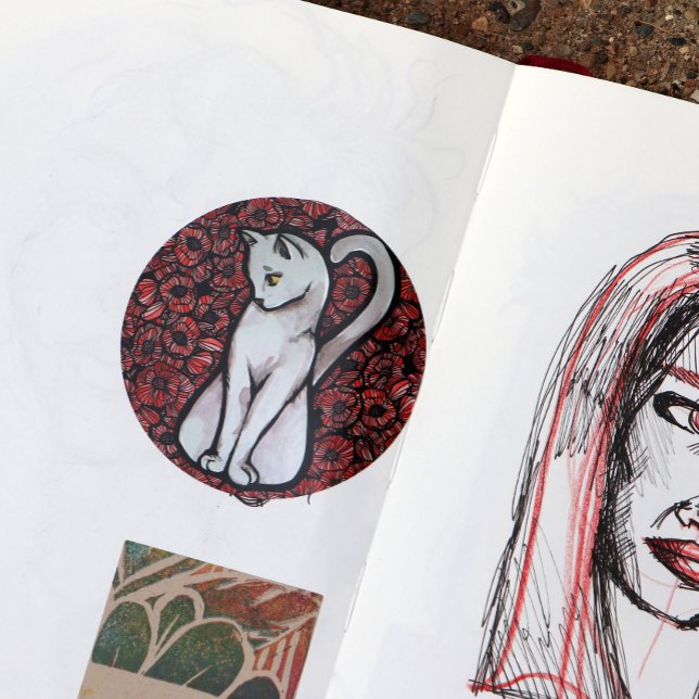 Niedliche weiße Katze Runder Aufkleber (Von Creator hochgeladen)