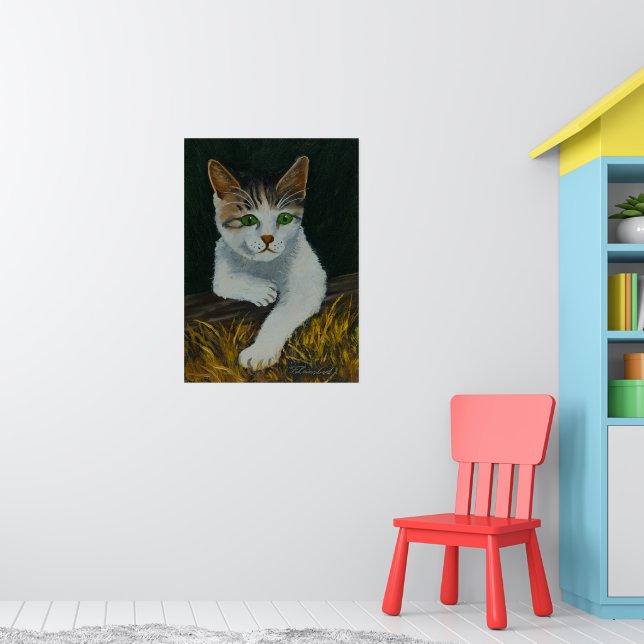 Niedliche weiße Katze Schöne grüne Augen Rote Nase Poster (Kinderzimmer 1)